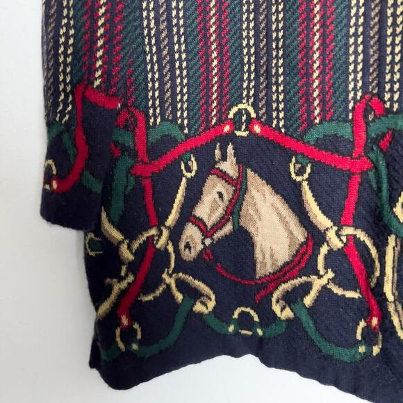 Liola Wool Cardigan 16 XL Equestrian Gold Button Sweater Angora Navy Italy - Picture 4 of 7